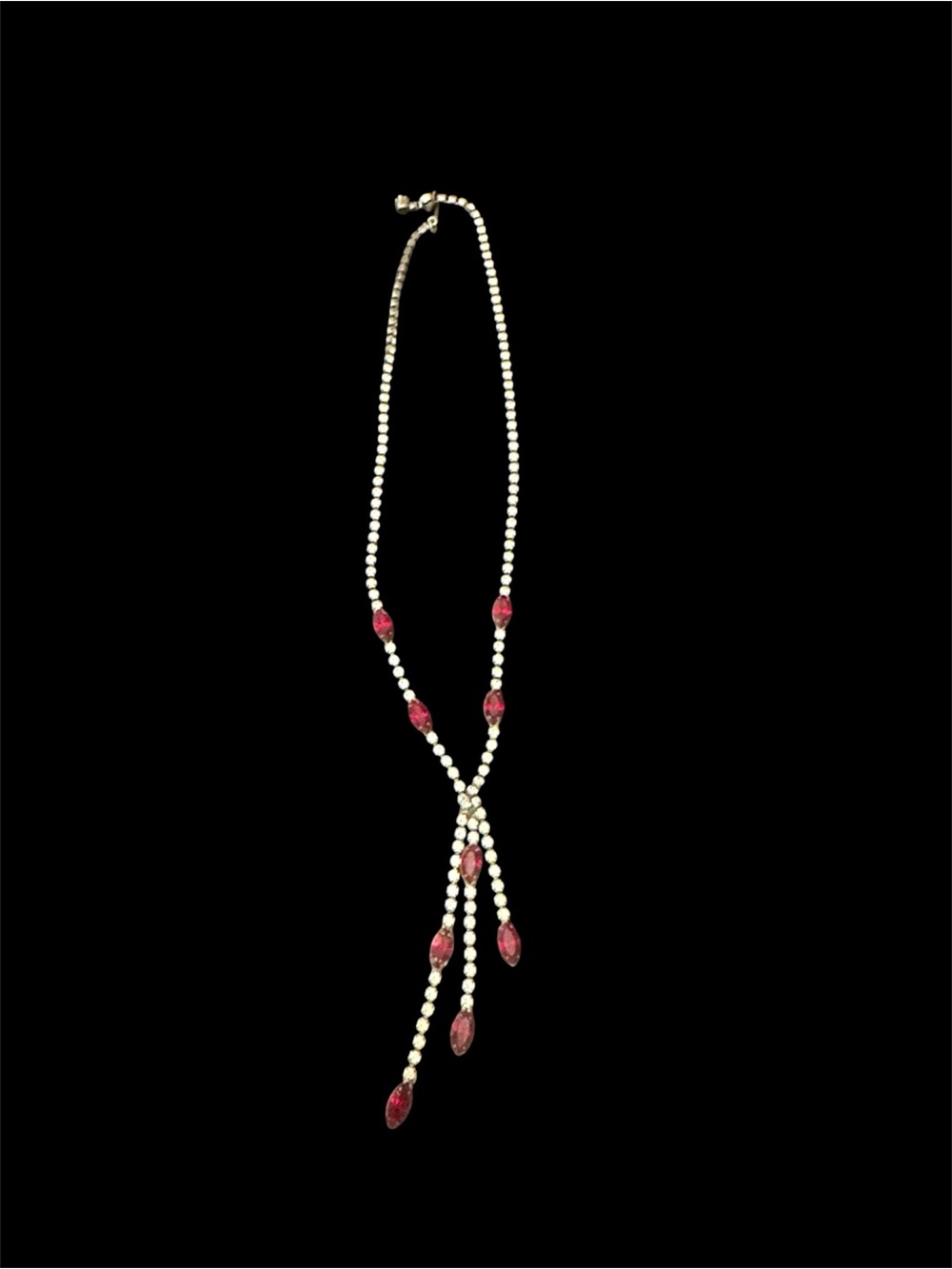 Elegant Vintage Estate Red Crystal and Rhinestone Lariat Necklace